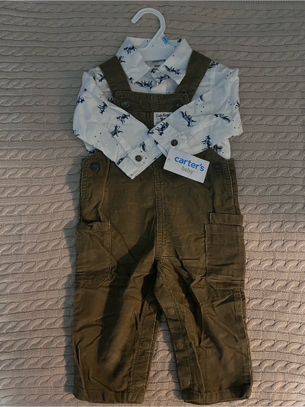 Carter's Olive Green Cargo Overalls with Fox Shirt